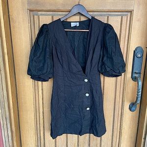 ASOS black linen puff sleeve mini